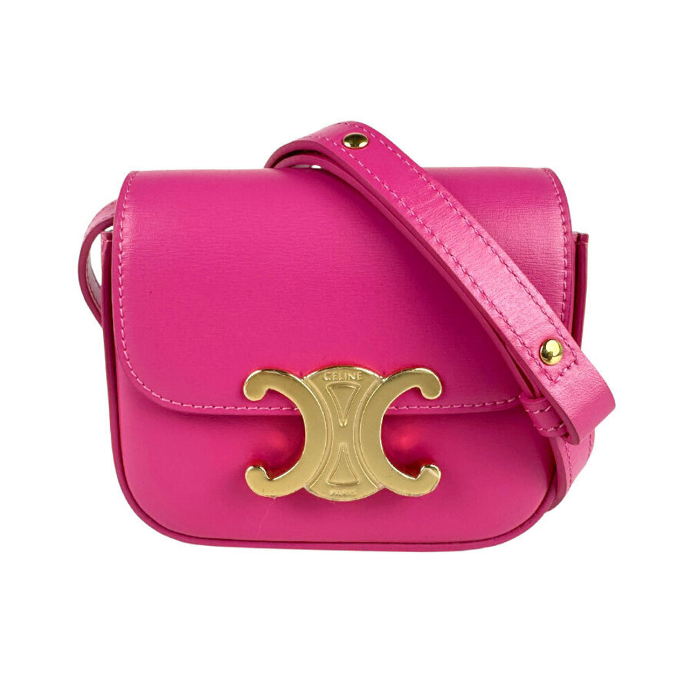 Celine Claude Crossbody Shoulder Bag Pink Gold Leather
